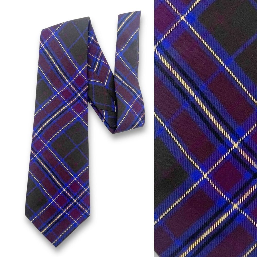 Polo Ralph Lauren Silk Tie Sporty Prep Navy Plum Black Plaid Classic Necktie